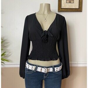 Fashion Nova Women's Deep V-Neck Ruched Waist Crop Blouse Top